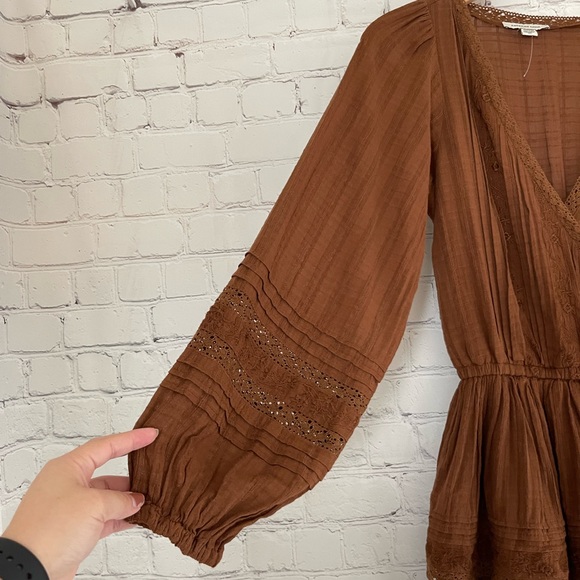NWOT American Eagle Brown Tiered Wrap Dress size XS - Picture 7 of 9